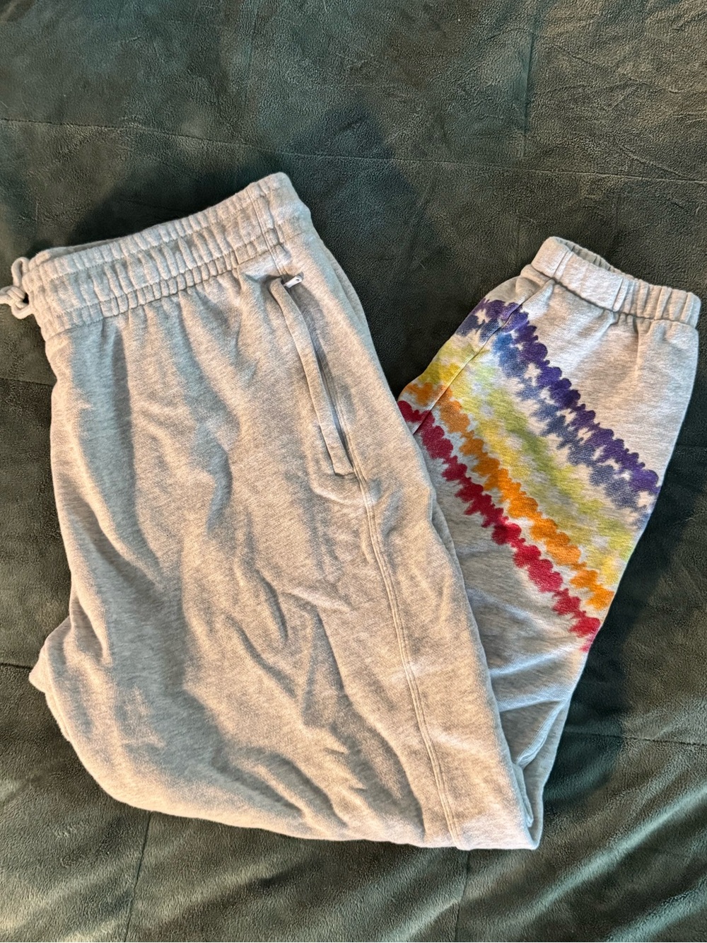Fabletics Gray Sweatpants with Rainbow Tie-Dye Stripe